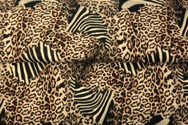 Zebraprint stoffen - Jersey - digitaler Leopard Zebra - beige schwarz - 25828-22