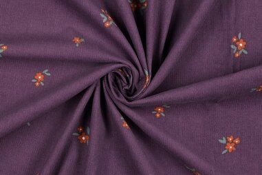 Ribcord stoffen - Ribcord stof - babycord - bloemetjes - donkerpaars - 6281-007