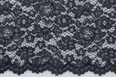 Donkerblauw - Kant stof - bloemen - donkerblauw - 1613-005