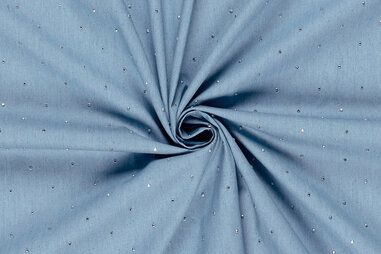 Geweven stoffen - Denim stof - strass steentjes - lichtblauw - 23222-003