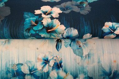 Jasje - Canvas - digitale Blumen - blau weiß - 25009-09CAN