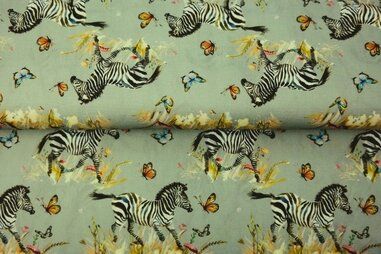 Zebraprint stoffen - Baumwolle - Popeline - digitales Zebra und Schmetterling - 25111-10