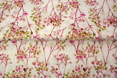 Gebroken witte stoffen - katoen stof - poplin - digitaal bloemen - gebroken wit - 25115-12