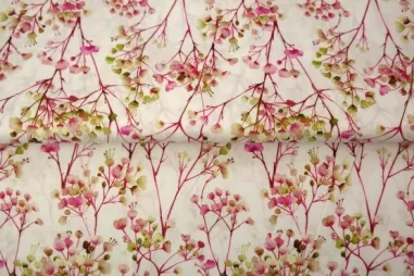 katoenen stoffen met print - katoen stof - poplin - digitaal bloemen - gebroken wit - 25115-12