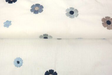 Bloemen motief stoffen - Embroidery stof - digitaal bloemen - wit - 25400-15