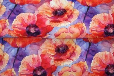 Lila Stoffe - Viskose - digitale Mohnblumen - lila-rot - 25855-14 (VI)