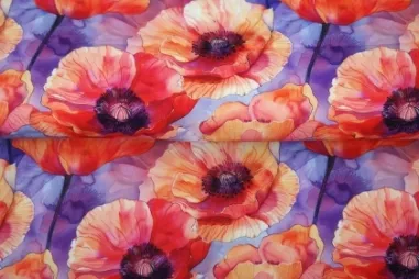 Paars - Viscose stof - digitaal klaprozen - paars rood - 25855-14 (VI)