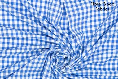 48% Baumwolle, 48% Poly, 4% Spandex - Stretchstoff - Seersucker-Karos - blau weiß - 33/310372-10