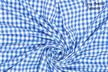 Fibremood - Stretch stof - seersucker checks - blauw wit - 33/310372-10