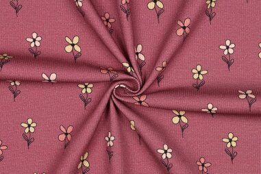 Baby broekje stoffen - Tricot stof - fijne wafel - bloemetjes - bordeauxpaars - 5074-001
