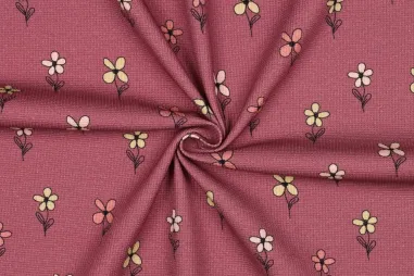 Bloemen motief stoffen - Tricot stof - fijne wafel - bloemetjes - bordeauxpaars - 5074-001
