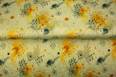 Geelgroene stoffen - Tricot stof - digitaal bloemen - geelgroen - 25983-08VI