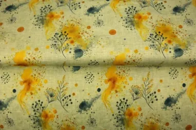 Uitverkoop - Tricot stof - digitaal bloemen - geelgroen - 25983-08VI