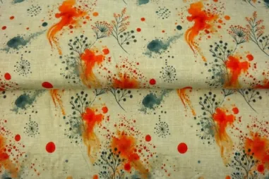 Stenzo Tricot stoffen - Tricot stof - digitaal bloemen - geelgroen oranje - 25983-13VI