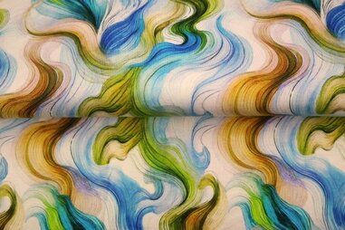 Blaue Stoffe - Tricot stof - digitaal abstract - wit groen blauw geel - 25986-09Vi