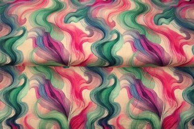 Jersey - Tricot stof - digitaal abstract - groen roze wit - 25986-12VI