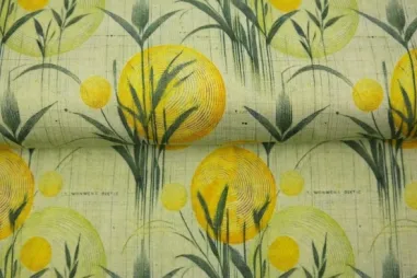 Uitverkoop - Tricot stof - digitaal natuur abstract - geel groen - 25982-08VI