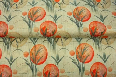 Uitverkoop - Tricot stof - digitaal natuur abstract - geelgroen rood - 25982-13VI