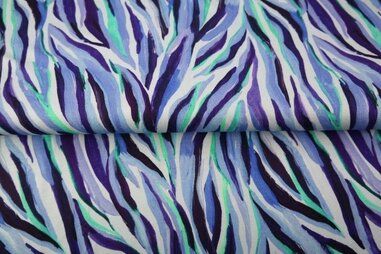 Multi - Tricot stof - digitaal zebraprint - blauw multi - 25820-09VI