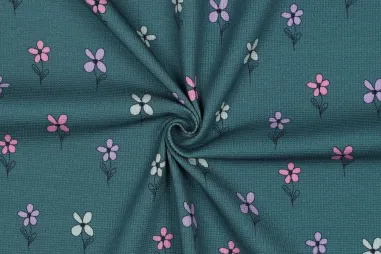 Katoen stof - poplin - digitaal sealife - petrol - 6949-006 - Tricot stof - fijne wafel - bloemetjes - petrol - 5074-002