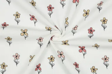 Gebroken witte stoffen - Jersey - feiner Waffelstoff - geblümt - cremefarben - 5074-011