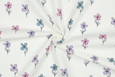 Bloemen motief stoffen - Tricot stof - fijne wafel - bloemetjes - gebroken wit - 5074-012