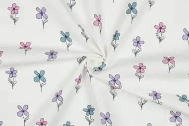 By Poppy - Tricot stof - fijne wafel - bloemetjes - gebroken wit - 5074-012