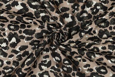245gr/M² - Polyester stof - jacquard - dierenprint - beige - 3771-001