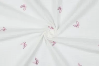 Babydecke - Stickereistoff - Musselin - Schmetterlinge - weiß - 3774-001