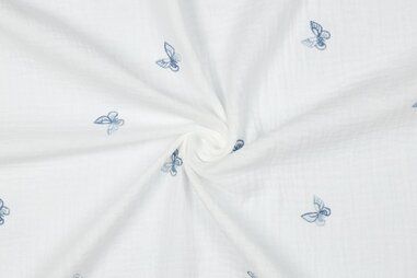 Aankleedkussen stoffen - Embroidery stof - hydrofiel - vlinders - wit - 3774-002