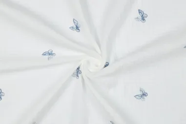 Tricot stof - digitaal safari dieren - gebroken wit - 25229-02 - Embroidery stof - hydrofiel - vlinders - wit - 3774-002