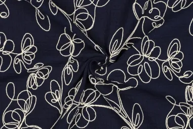 Stickereien - Stickereistoff - Musselin - Fantasieblumen - dunkelblau - 3775-005