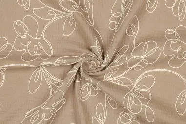 Kunstleder Stoff - camel - 1268-053 - Stickereistoff - Musselin - Fantasieblumen - beige - 3775-028