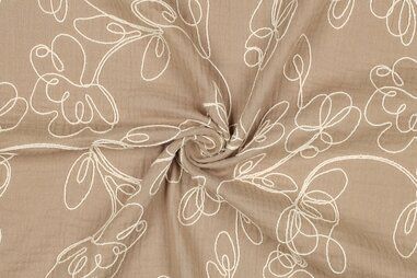 Luchtige zomerbroek - Embroidery stof - hydrofiel - fantasie bloemen - beige - 3775-028