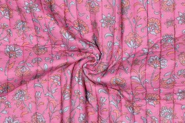 Gestepptes Futter - Doorgestikte stof - stepped double gauze - 2-zijdig - bloemen - roze - 5445-006