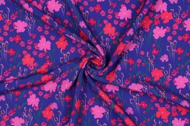 Kledingstoffen - Viscose stof - lenzing ecovero - digitaal bloemetjes - kobalt - 5488-002