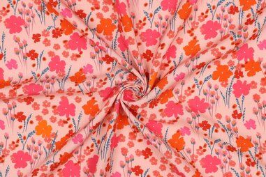 Verhees stoffen - Viscose stof - lenzing ecovero - digitaal bloemetjes - peach - 5488-003