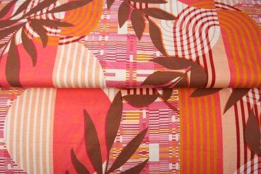 Stenzo stoffen - Tricot stof - digitaal retro - roze multi - 25013-12 