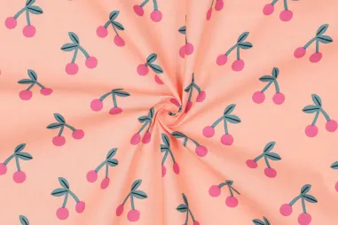 Gecoate katoen stoffen - Baumwolle mit coating - Kirsche - peach - 5468-002