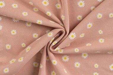 Babycape stoffen - Katoen stof - tricot fijne wafel - bloemetjes - zalm - 47062-320