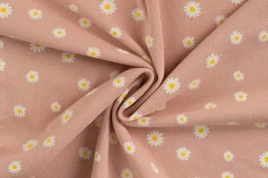 Zalmoranje stoffen - Katoen stof - tricot fijne wafel - bloemetjes - zalm - 47062-320