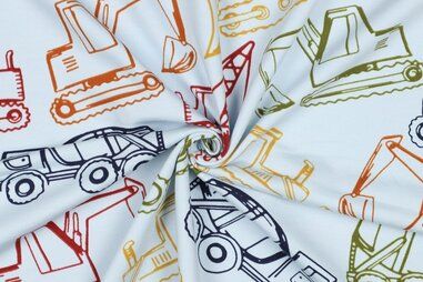 Nieuwe stoffen - Tricot stof - French Terry - werkvoertuigen - lichtblauw - 4137-006