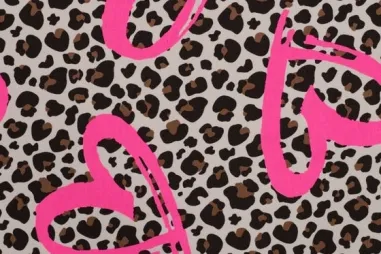 French Terry stoffen - Tricot stof - French Terry - leopard neon hart - crème - 20106-550