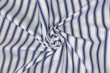 Katoenen tricot stoffen - Katoen stof - mix - seersucker - strepen - kobalt - JT650