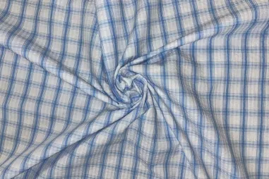 Hellblau - Baumwolle - Mischung - Seersucker - kariert - hellblau - JT649