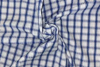 Kobalt blauwe stoffen - Katoen stof - mix - seersucker - ruiten - kobalt - JT652