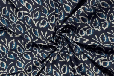 katoenen stoffen met print - Katoen stof - batik - voile - bladeren - indigo - 23345-006