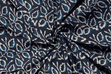 Overhemd - Katoen stof - batik - voile - bladeren - indigo - 23345-006