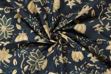 80gr/M² - Katoen stof - batik - voile - bloemen - donkerblauw - 23346-006