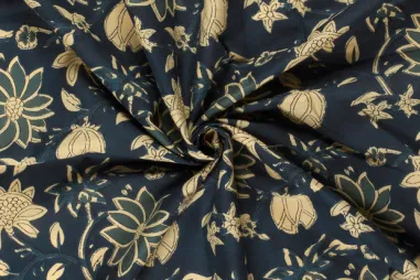 Stoffe - Baumwolle - Batik - Voile - Blumen - dunkelblau - 23346-006